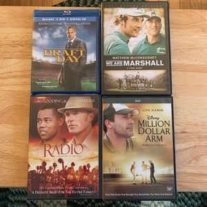 Lot of 4 DVDs Draft Day, We Are Marshall,  Radio, & Million Dollar Arm